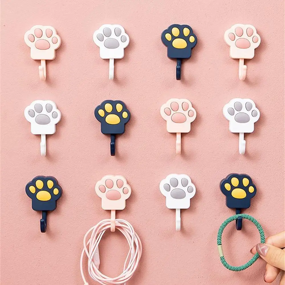 5pcs-set Hook Cartoon Cat Claw Hook Hanging Storage Cute Non-perforated Seamless Wall Hook Bathroom Dormitory Home Organization