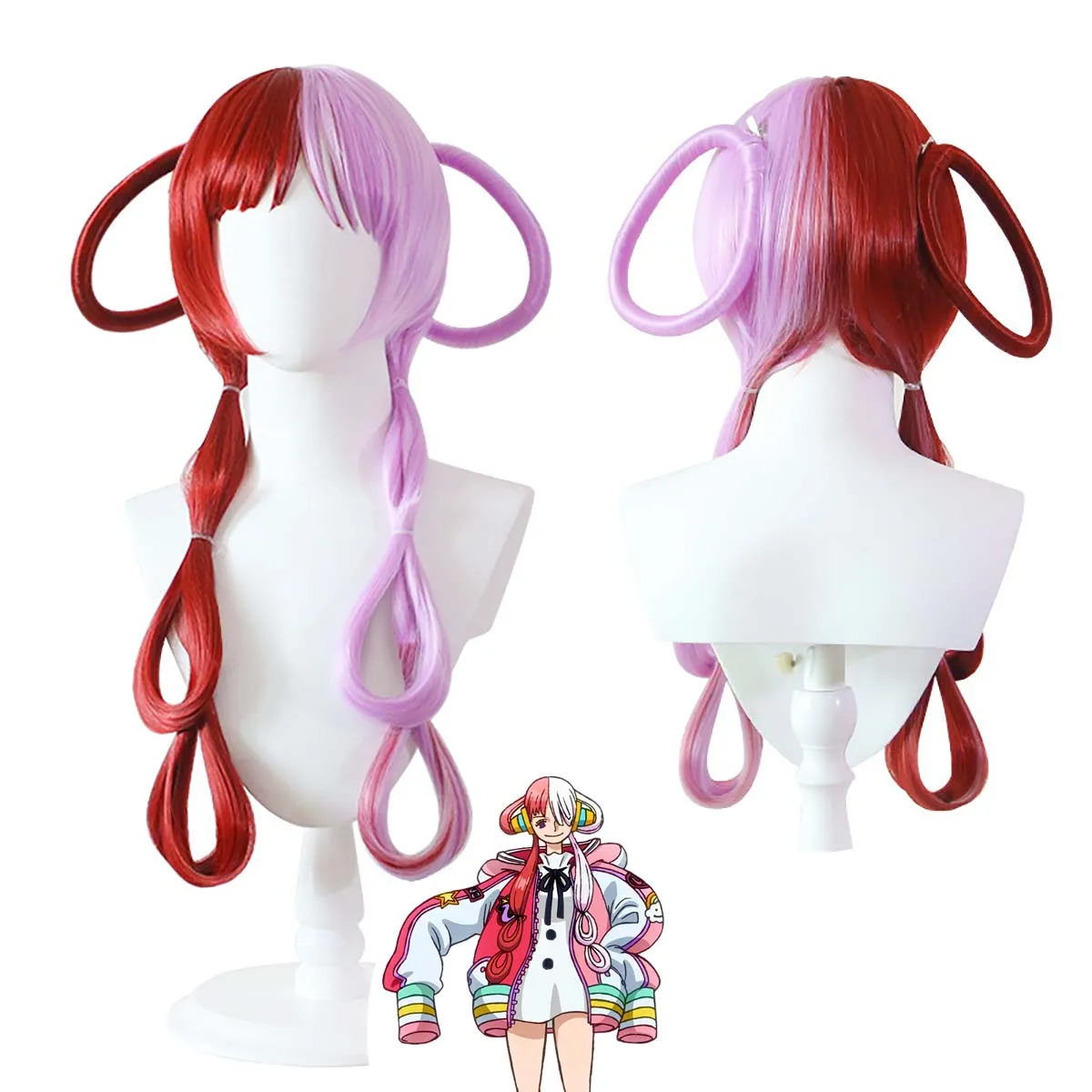 

Парик Uta Half Pink Red с двумя длинными косами