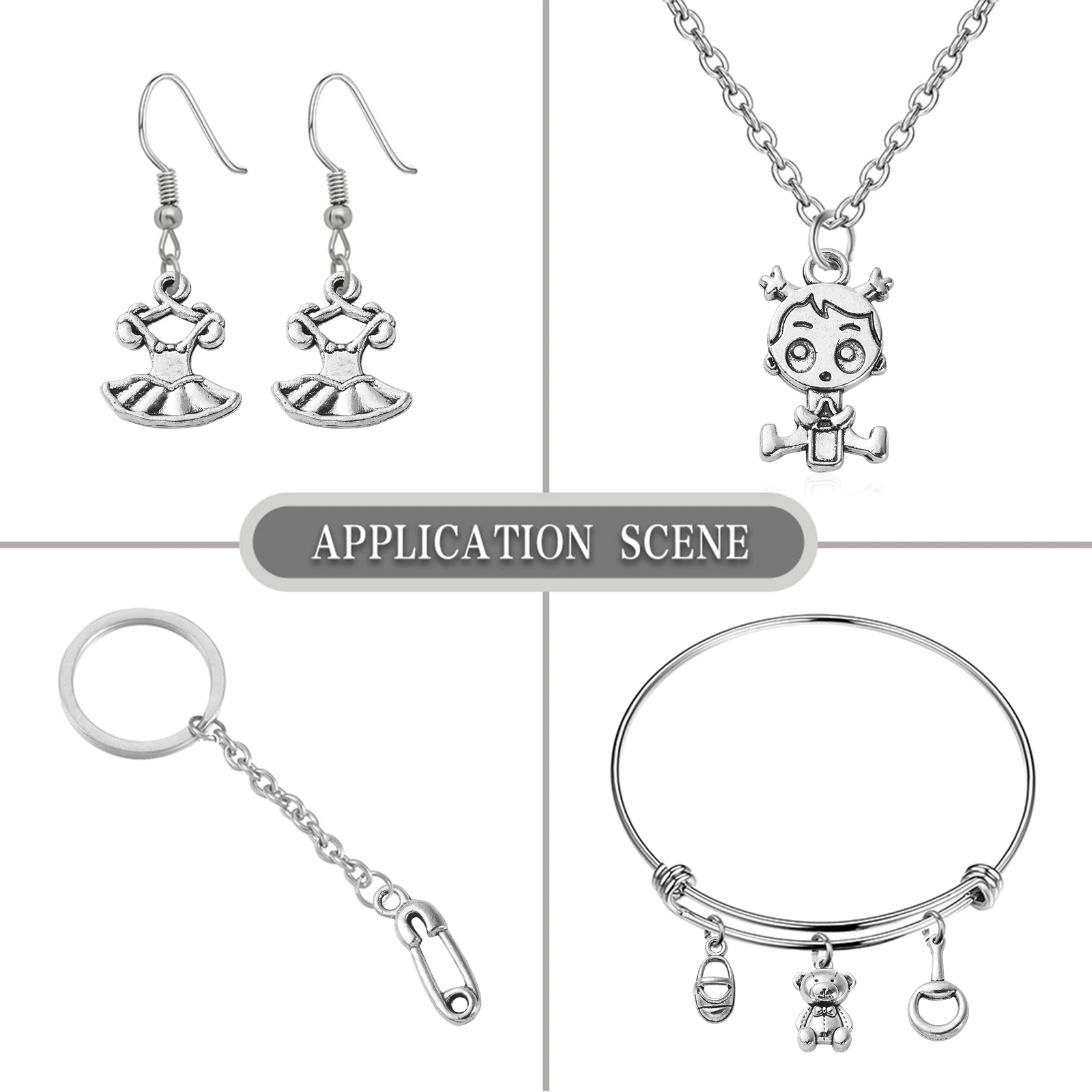 100Pcs 10 Styles Baby Theme Charms Baby Girl Carriage Footprint Charms Tibetan Baby for Mother's Day Jewelry Making Crafting