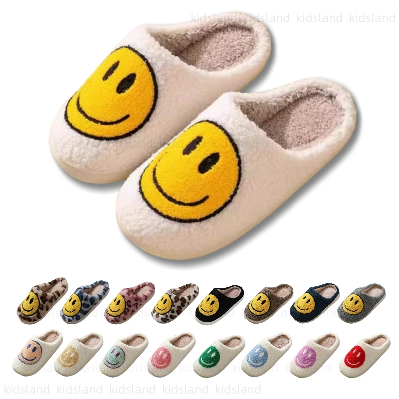 Women's Men Retro Simple Happy Face Slippers Comfortable Warm Plush Slippers Home Slippers Winter Indoor Soft Non-slip Fluffy