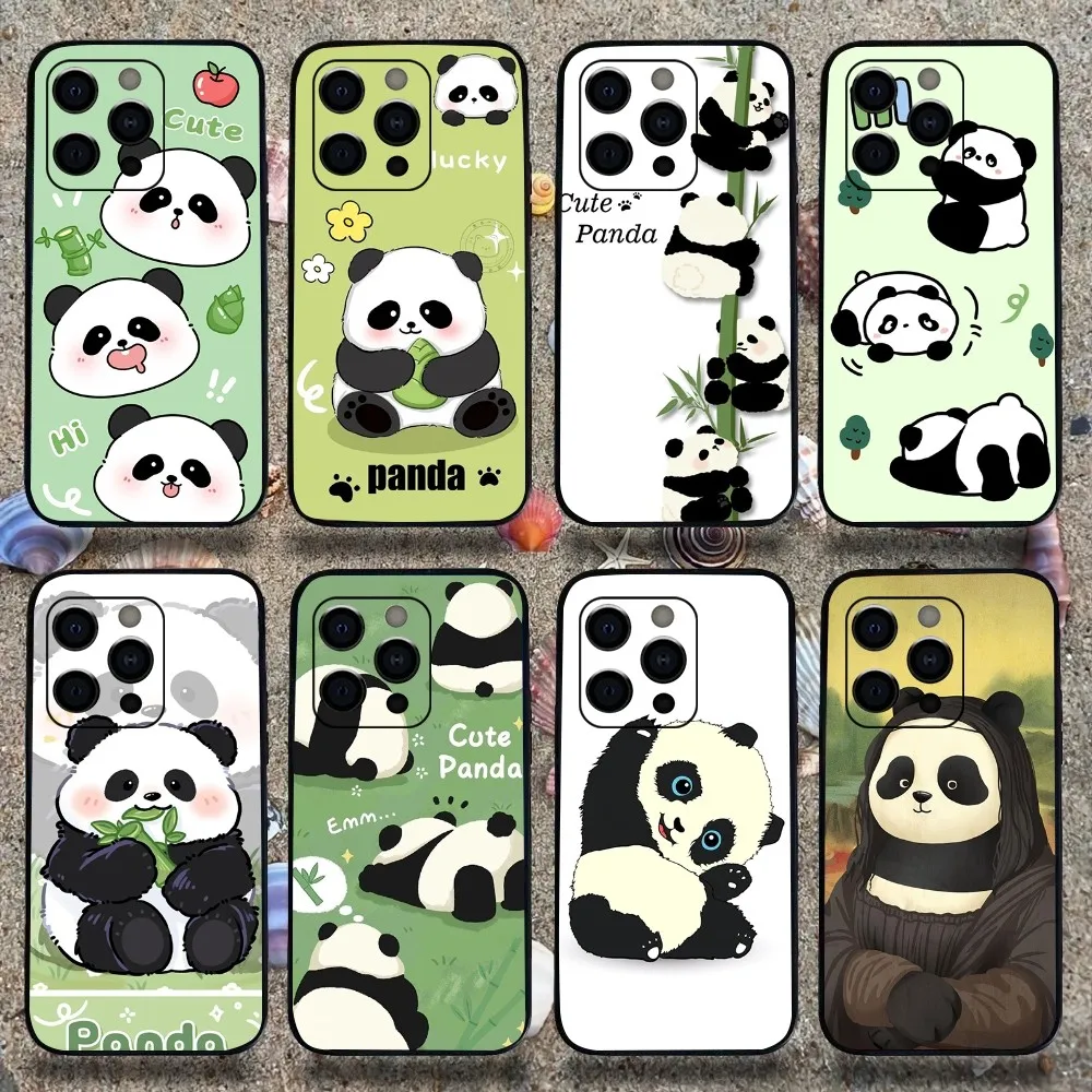 Animal Cartoon FuBao Panda Phone Case For Apple iPhone 15,14,13,12,11,Pro,X,XS,Max,XR,Plus,Mini Soft  black shell