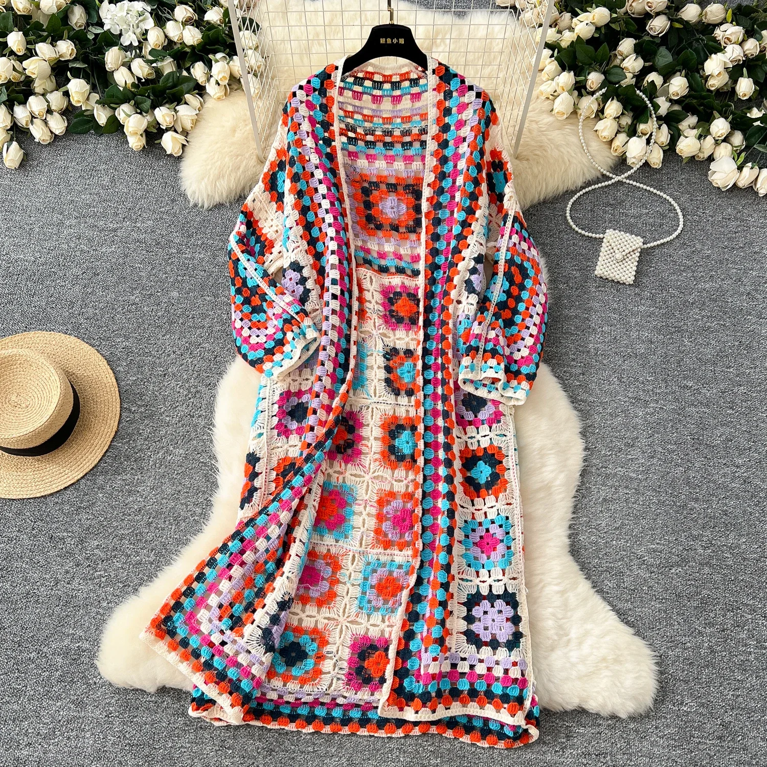 Basics Long Sleeves Vintage Hollow Out Hook Flower Chic Embroidered Knitted Cardigan Top Bohemian Vacation High Street Clothing