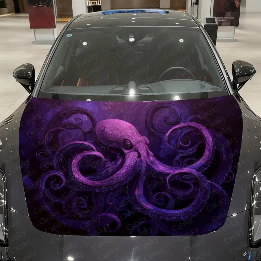 Purple Giant Octopus Ocean Car Hood Wrap Color Vinyl Sticker Truck Graphic Bonnet Auto Accessories Decoration Protect Decal Gift