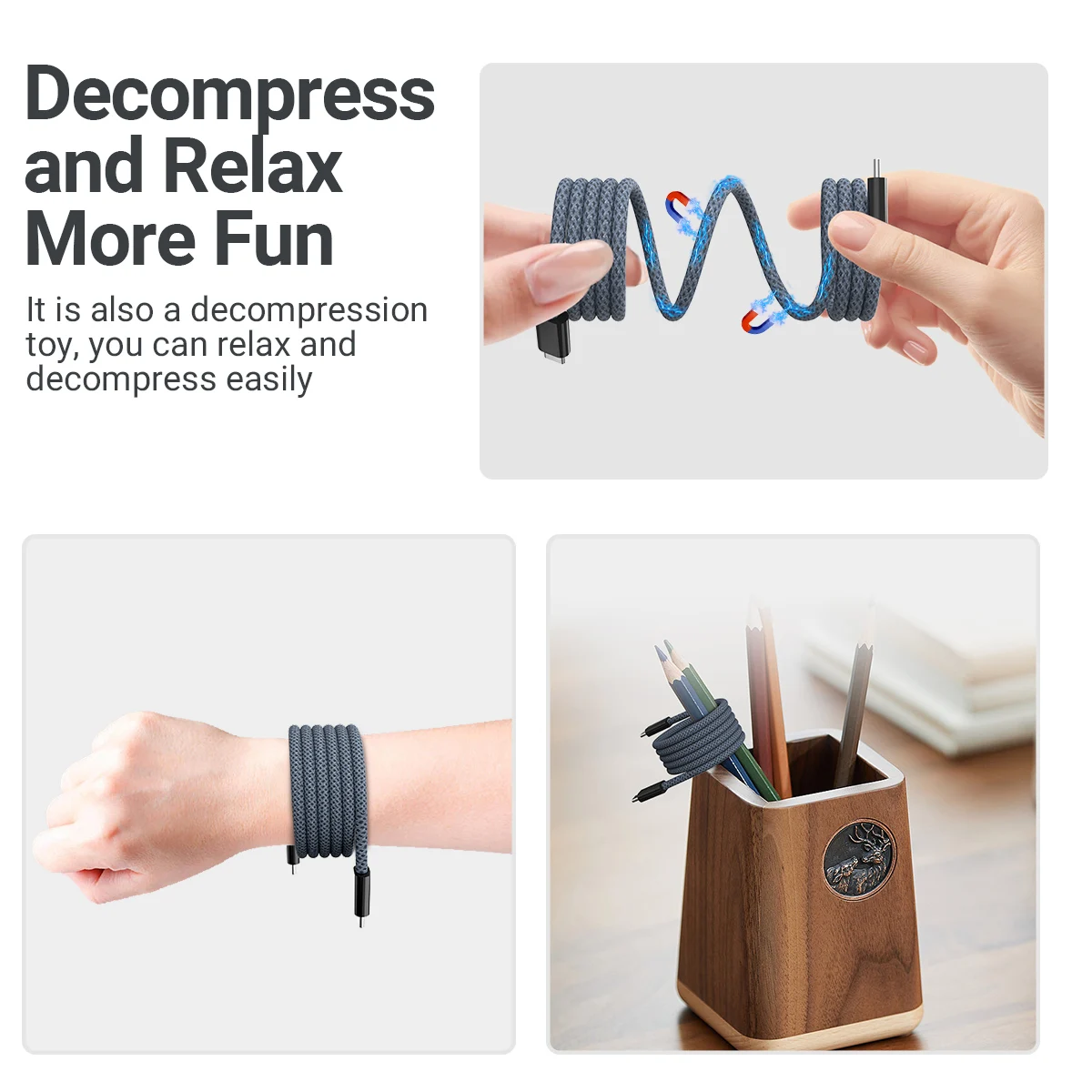 Magnetic Automatic Retractable Charging Data Cable 1M/2M PD 100W Type-C To USB-C Charging Cable For Mobile Phone，Tablet，Laptop