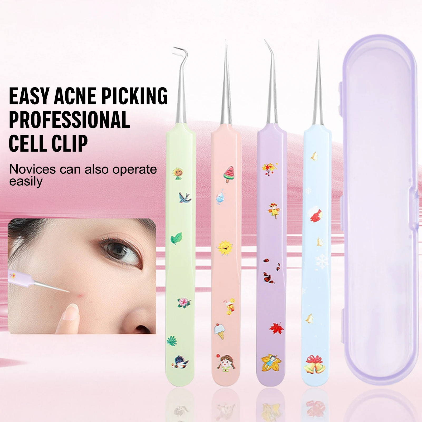 3 Stuks Mee-eter Clip Puistjes Pincet Comedondrukker Rvs Mobiele Clip Schoonheid Product Acne Naald Huid Cleanning Tool