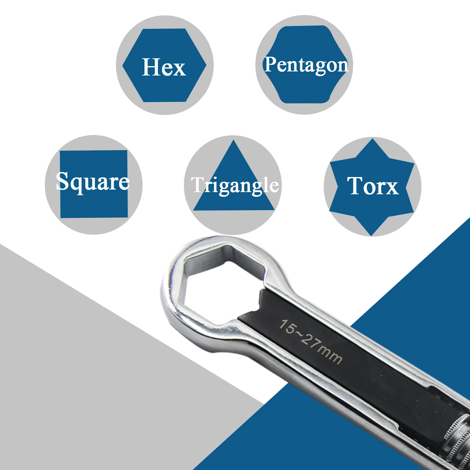 مفتاح ربط حلقي مزدوج الأطراف متعدد الوظائف قابل للتعديل، مفتاح ربط نهاية صندوق الأوفست، 5-15 مم - 15-27 مم، مفتاح ربط بسقاطة عالمي برأس مزدوج