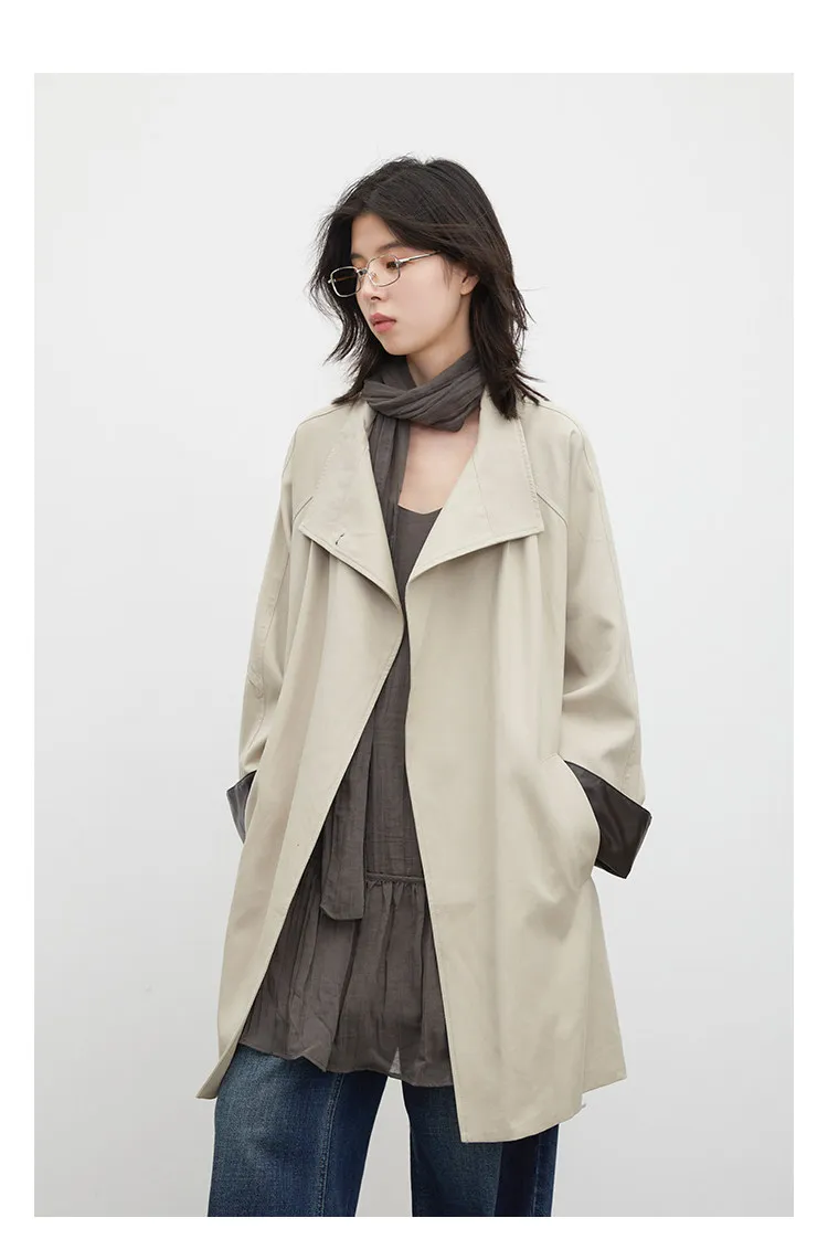 CHIC VEN Korean Women Mid Length PU Jacket Stand Collar One-button Laced Up Overcoat Office Lady Trench Coat Spring Autumn 2026