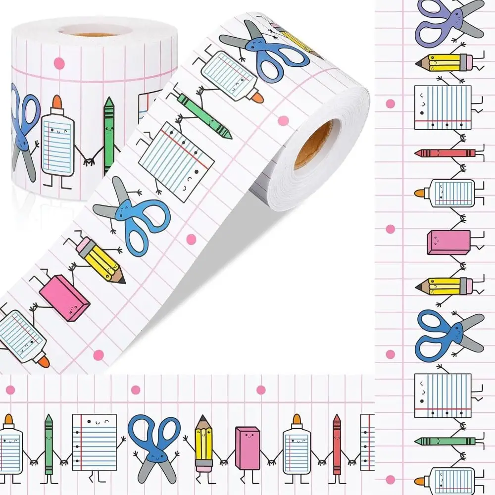 Self Adhesive Bulletin Board Border Sticker Cartoon Pattern Cuttable Wall Decor Trim Roll Design 10m/roll