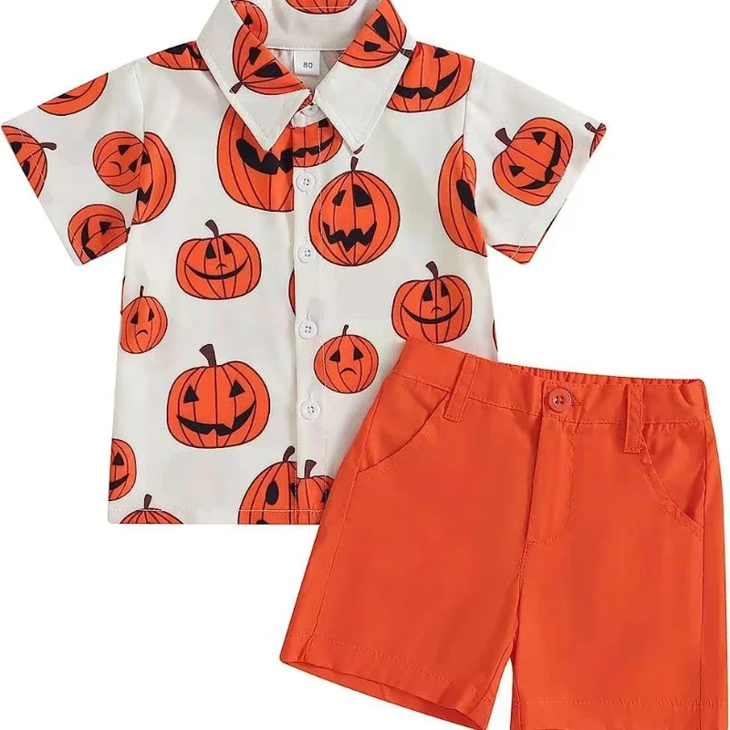 Halloween Baby Costume Kid Boy Clothes Sets Baby Gentleman Suits Pumpkin LapelT-shirt Tops+Short Pants 2Pcs Boy Clothing0-5 Ropa