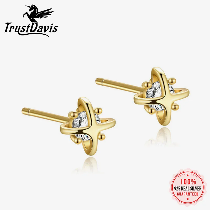 TrustDavis – boucles d'oreilles en argent Sterling 925 véritable pour femmes, bijoux simples et à la mode, en Zircon, pour usage quotidien, cadeau, DS4956