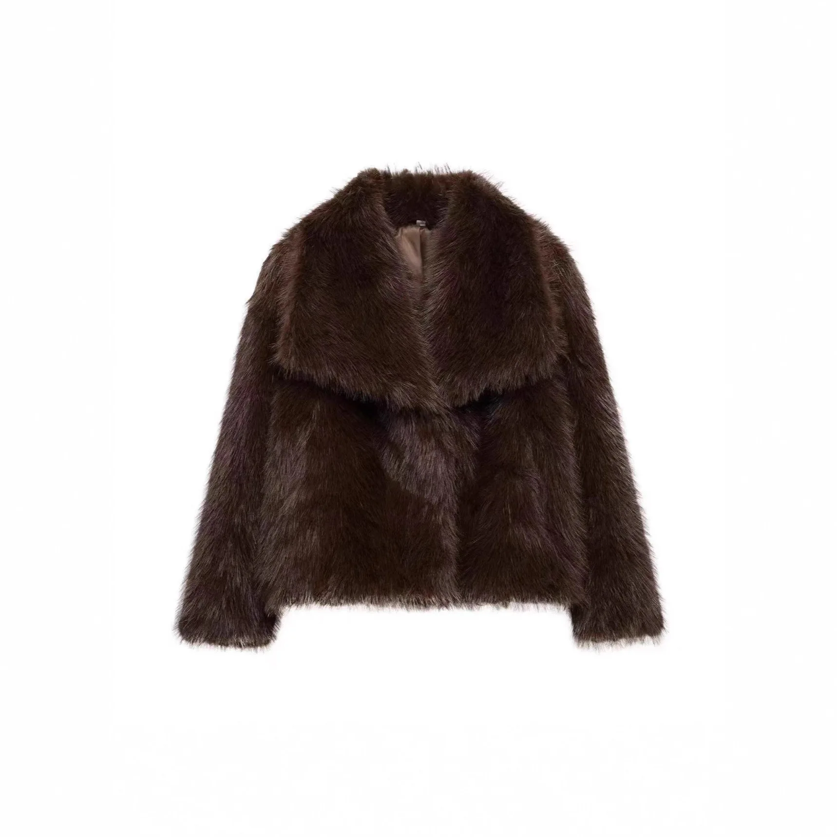 Schwarze Lammwolljacke für Damen, 2024, neuer Winter-Kunstpelzmantel, warm, übergroßer Reißverschluss, lässige Oberbekleidung, Übergröße, modisch