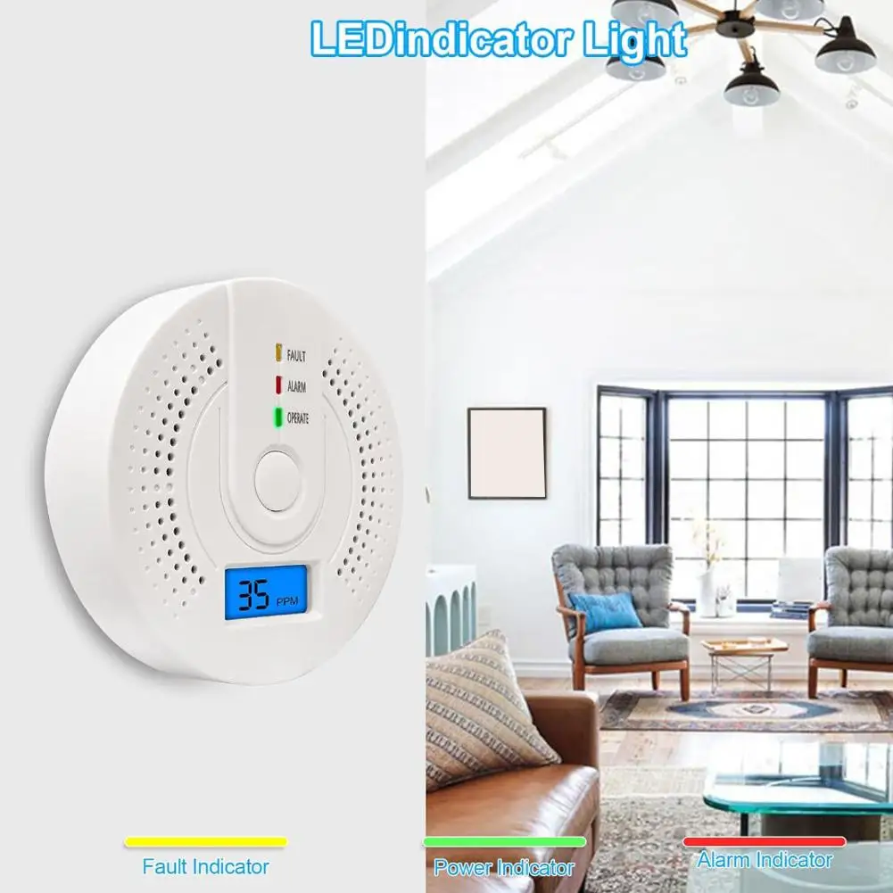 Sensitive Home CO Sensor Wireless CO Carbon Monoxide Poisoning Smoke Gas Sensor Warning Alarm LCD Indicator