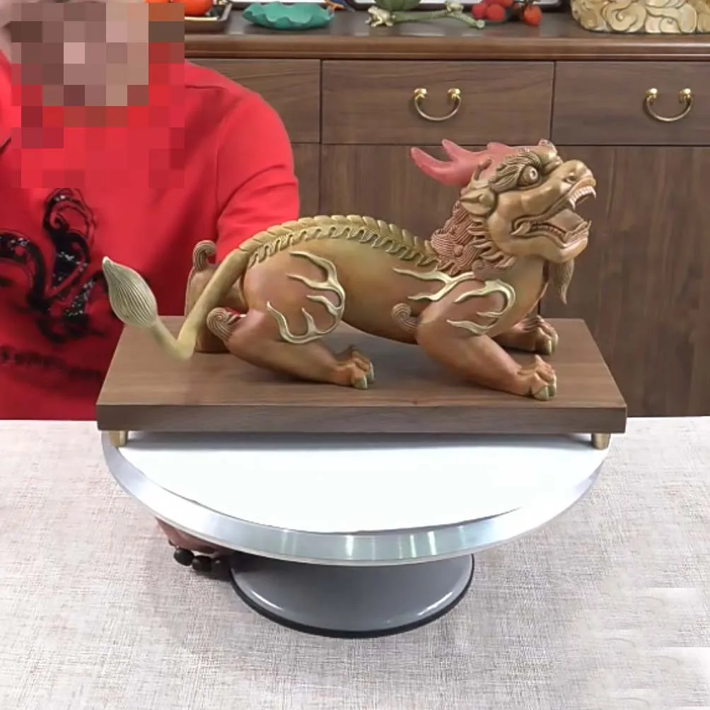 

Limited edition high grade GOOD LUCK Royal Dragon PI XIU mascot brass statue wood base HOME company business God of wealth