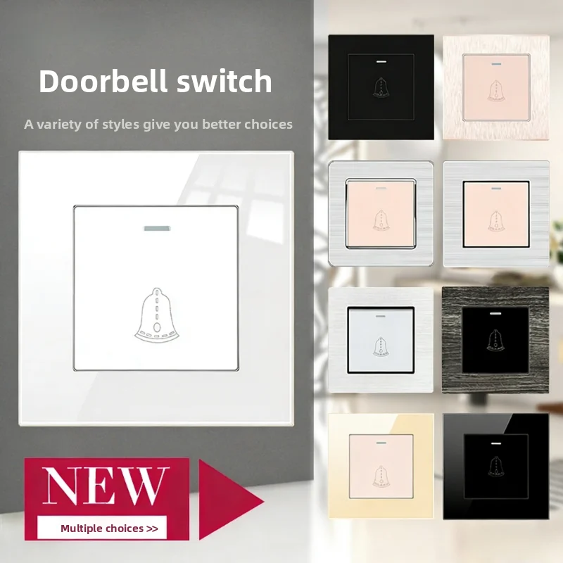 Type 86 Doorbell Push Button Brushed Stainless Steel Wall Panel Momentary Reset Switch for Home Villa Hotel Entry Access