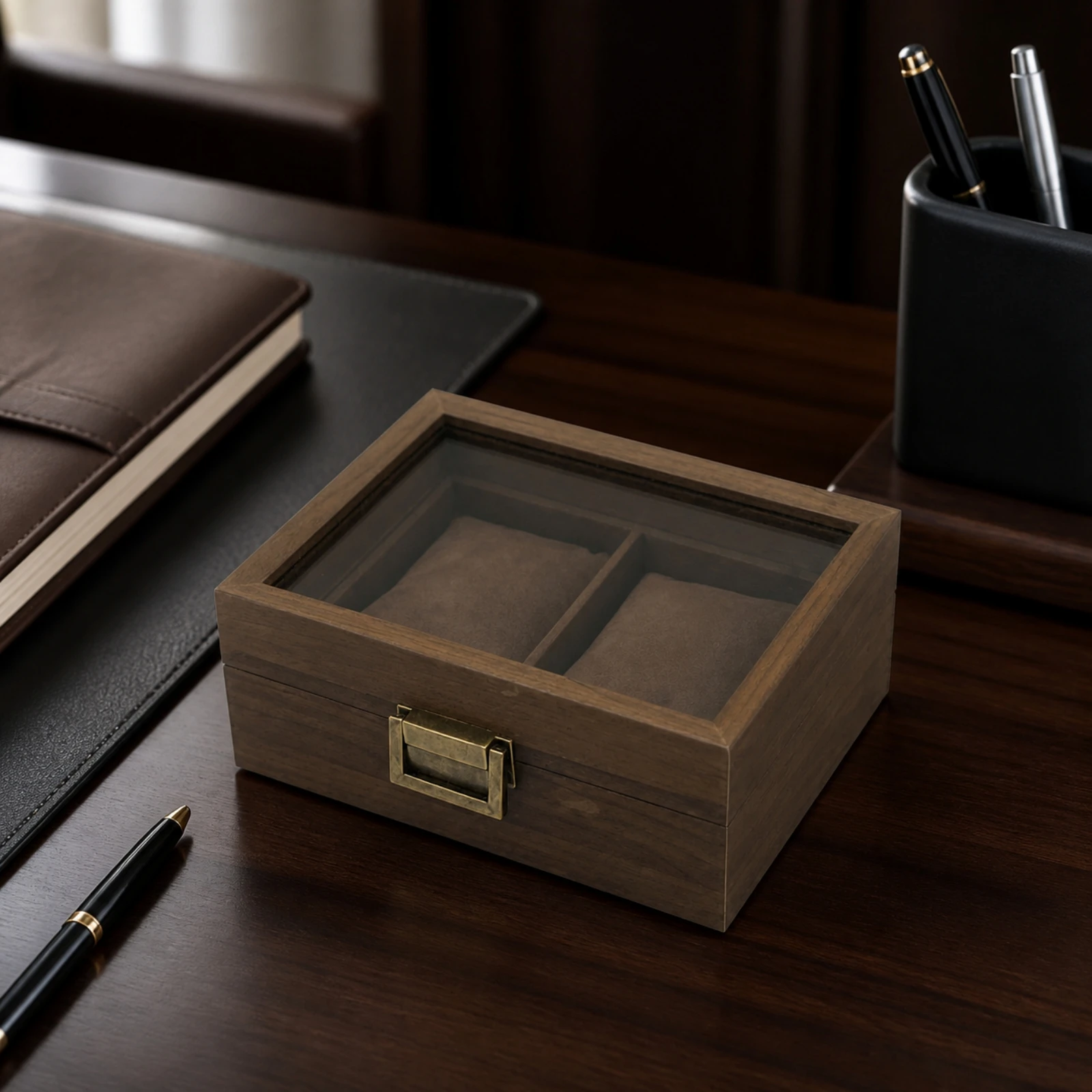 Watch Display Box with Glass Window Luxury Watch Storage Box with Velvet Cushions Sturdy Easy to Clean for Dresser, Desk