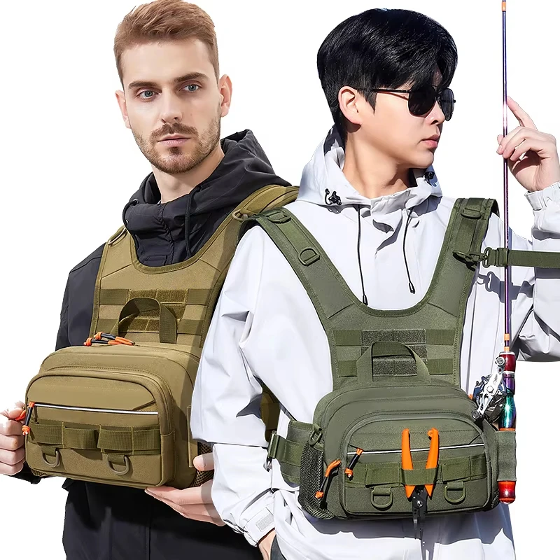 جديد التكتيكية الصيد على ظهره مع أصحاب قضيب إغراء حقيبة صدر للرجال والعتاد حقيبة التخزين مول المشي لمسافات طويلة حزمة مراوح الصيد تلاعب الحقيبة