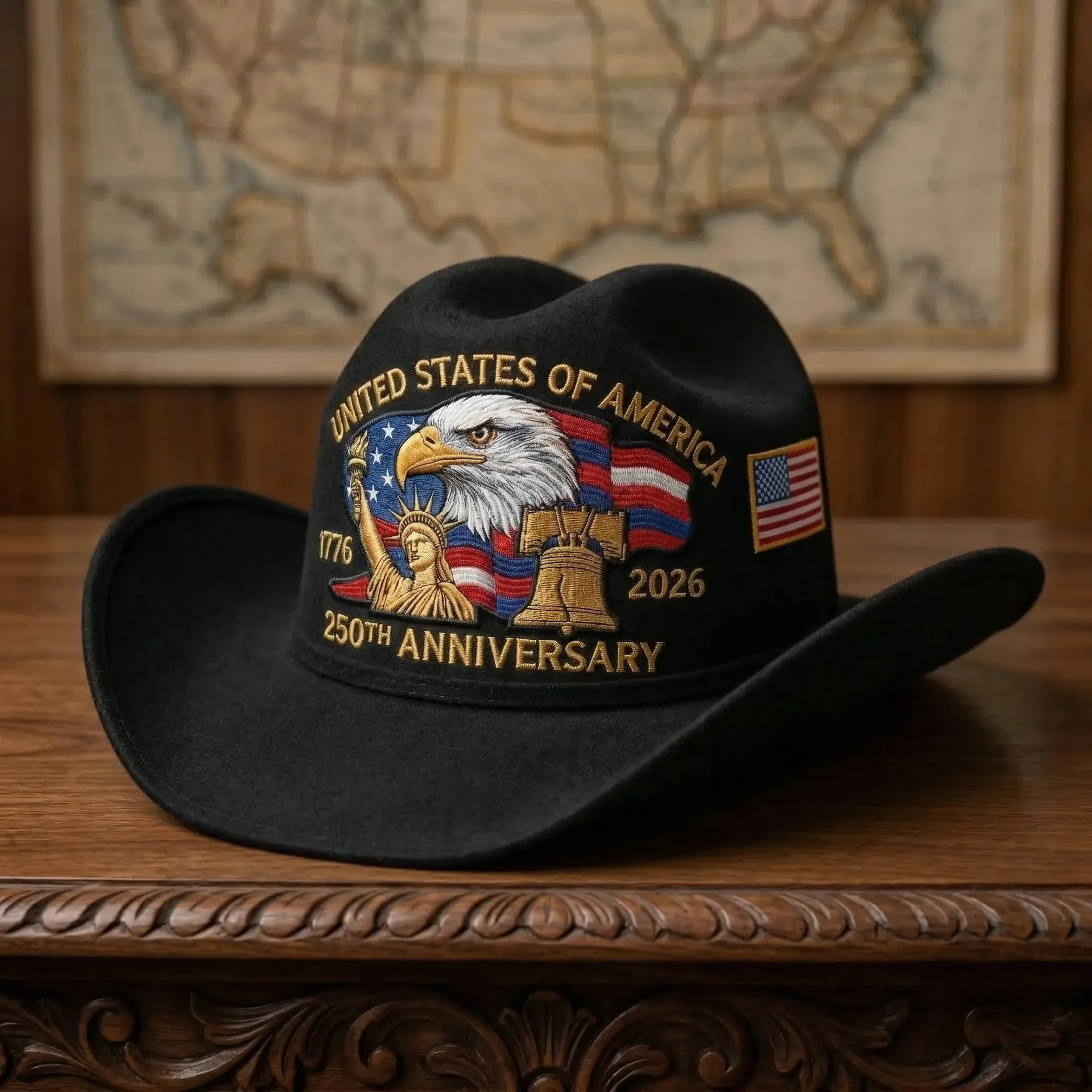 250th Anniversary Patriotic Cowgirl Hat for Women Men Kids Wide Brim Jazz Hat Vintage Western for Celebration view 3