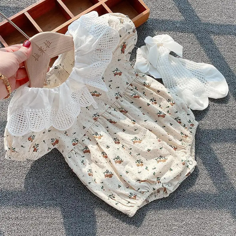 

Summer Newborn Clothes Summer Clothes Baby Girl Short-sleeved Princess Floral Romper Suit Pure Cotton Toddler Baby Clothing
