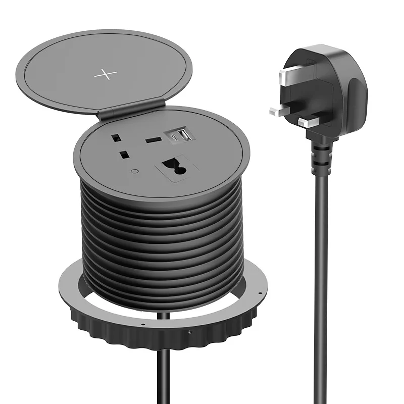 Office furniture round concealed USB round flip wireless charging socket