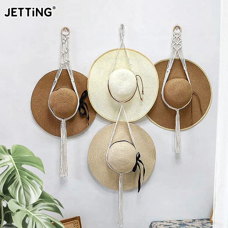 Nordic Style Boho Cotton Hanging Caps Holder Organizer Display Hat Scarf Organizer Rack Macrame Tapestry Hat Hanger Wall Storage