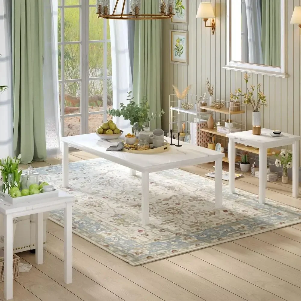 Coee Table Set o 3, ern Living Room Table Set, aux Marble Coee Table and End Table Sets, Simple & Stylish Center Tables or Livin