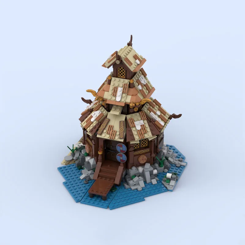 MOC-bouwstenen Viking-huismodel beeldje creatieve montagespeelgoedset - een feestelijk cadeau geschikt voor alle liefhebbers