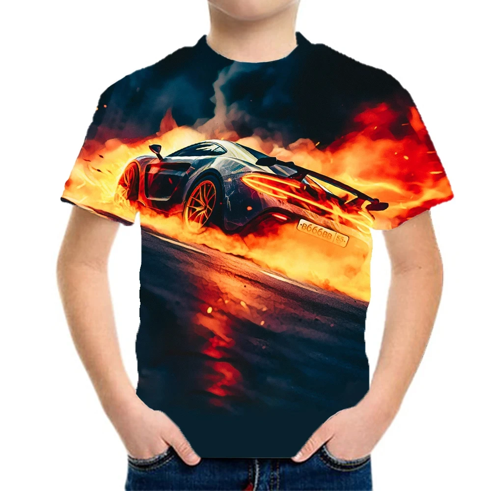 Racing Cars Graphic Printe T Shirts Boys Girls Gift Kids Short Sleeve Tops for Children Clothes From 2 To 8 Years Male T-Shirts