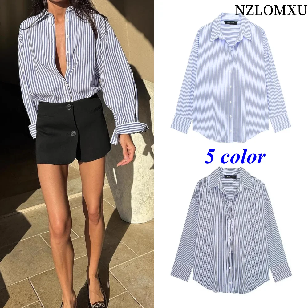 

Women Casual Striped Print V Neck Shirts Long Sleeve Oversized Office Lady Shirts Fashion 2025 Spring Summer Blouses Top