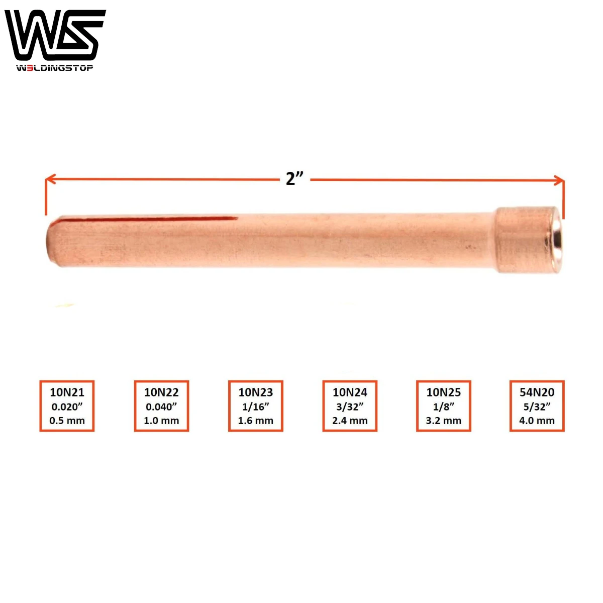 หัวจับลวดเชื่อม TIG ขนาด 1.0/1.6/2.4/3.2/4.0 มม. รุ่น 10N22 10N23 10N24 10N25 54N20 สำหรับชุดเชื่อม WP17/18/26 จำนวน 10 ชิ้น