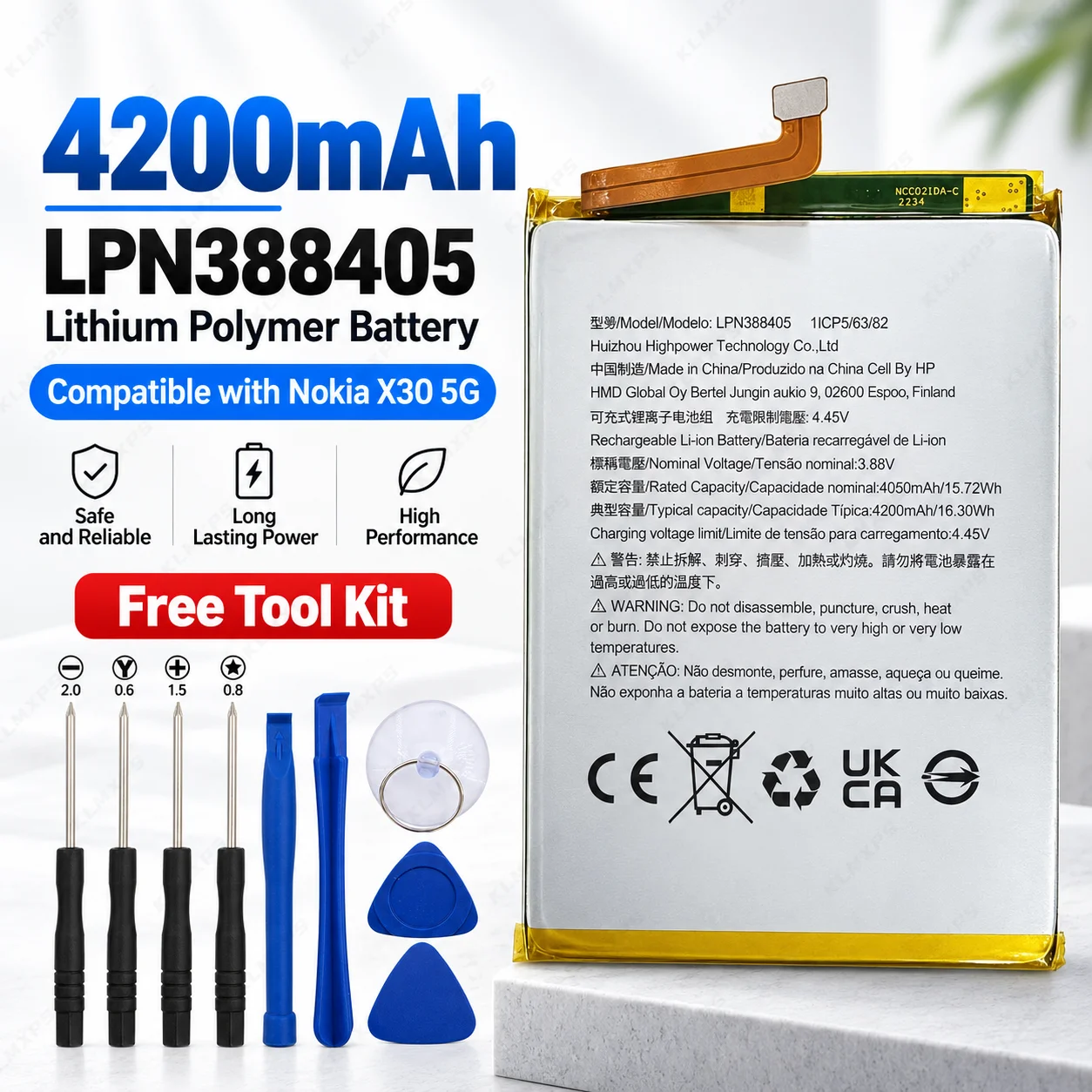 Replacement Phone Battery CN110 CN450 HQ610 LPN388405 WT341 For Nokia X20 5G NKG60 Nokia G400 5G G21 + Tools