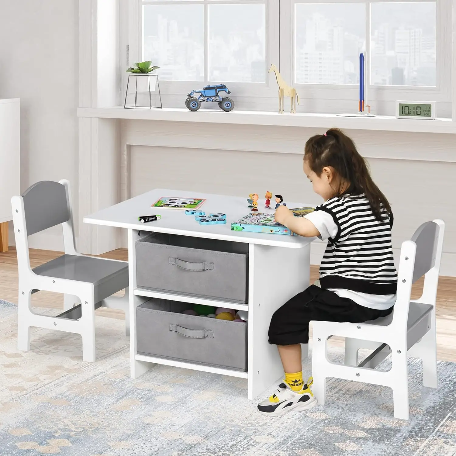 Kids Table and Chair Set, Wood Activity Table