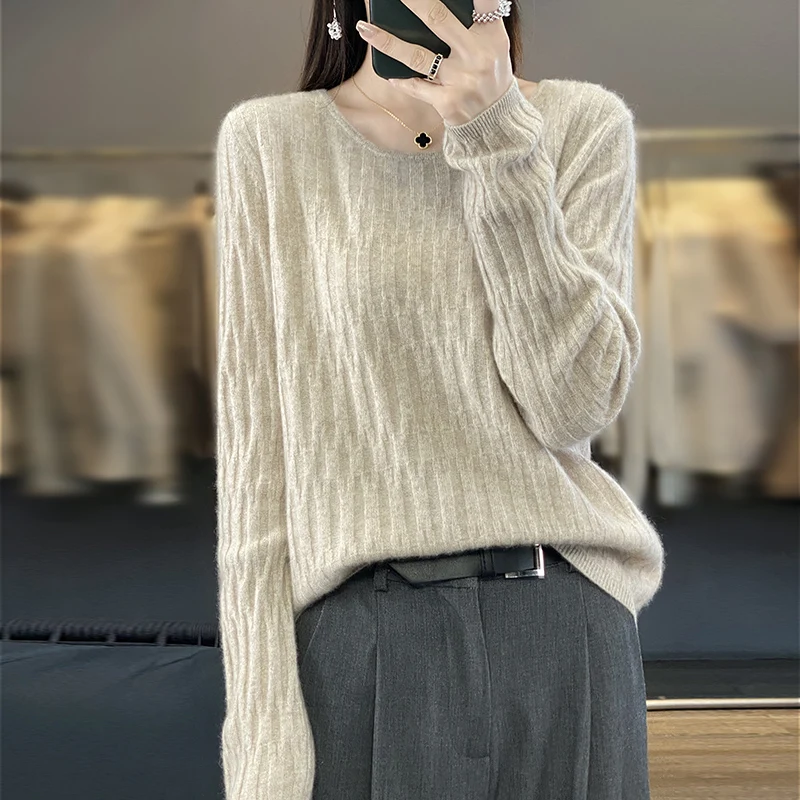 

DjzDsm Women Merino 100% Wool Top Round Neck Long Sleeve Western Style Pullover Autumn And Winter Sweater 2024 New Model