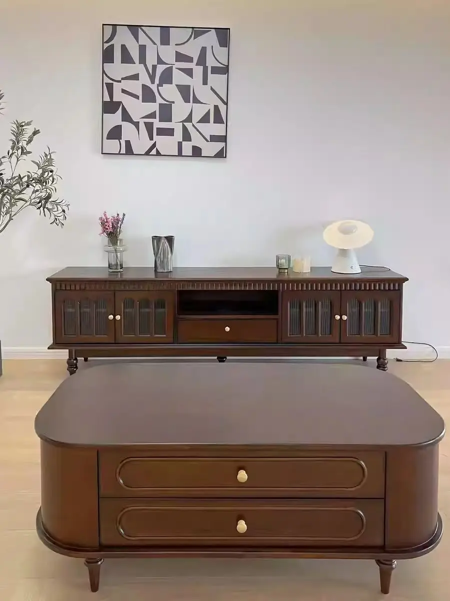 الخشب الصلب، مجموعة طاولة القهوة الحديثة البسيطة لخزانة التلفزيون، خزانة تلفزيون شقة أوروبية صغيرة، غرفة المعيشة #4