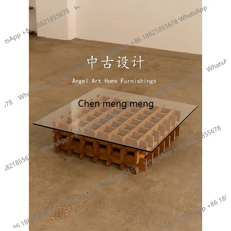 

Medieval style designer square solid wood coffee table creative French retro style living room