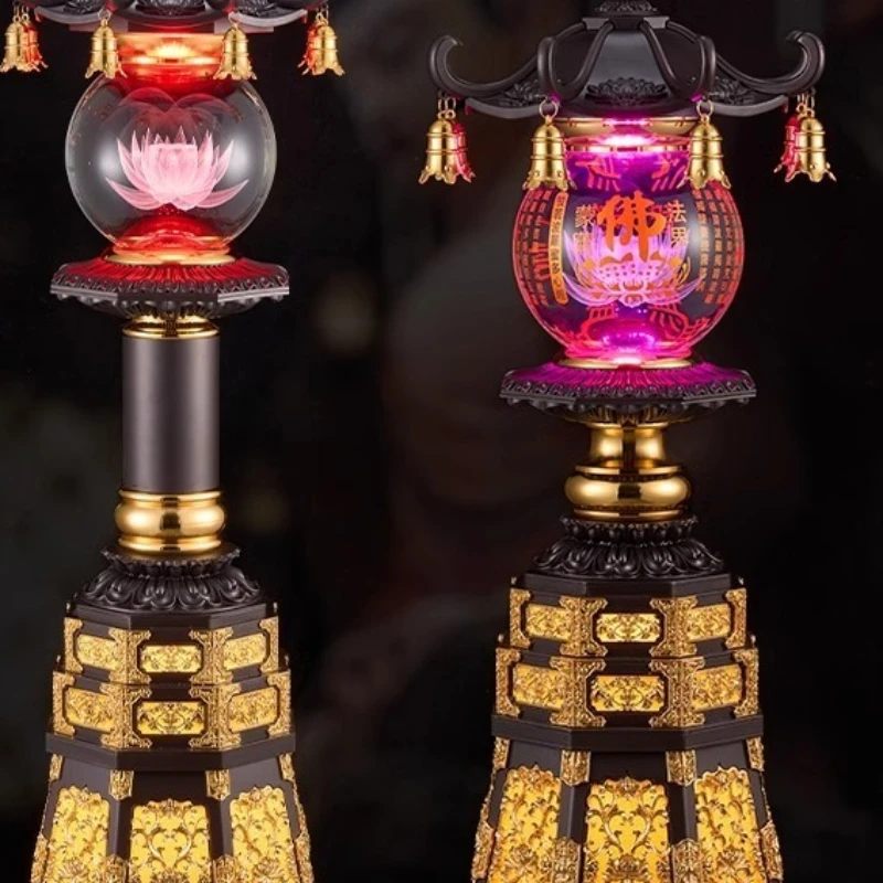 LED everbright lamp household Guanyin God of Wealth plug-in lotus lamp Buddha before offering a pair