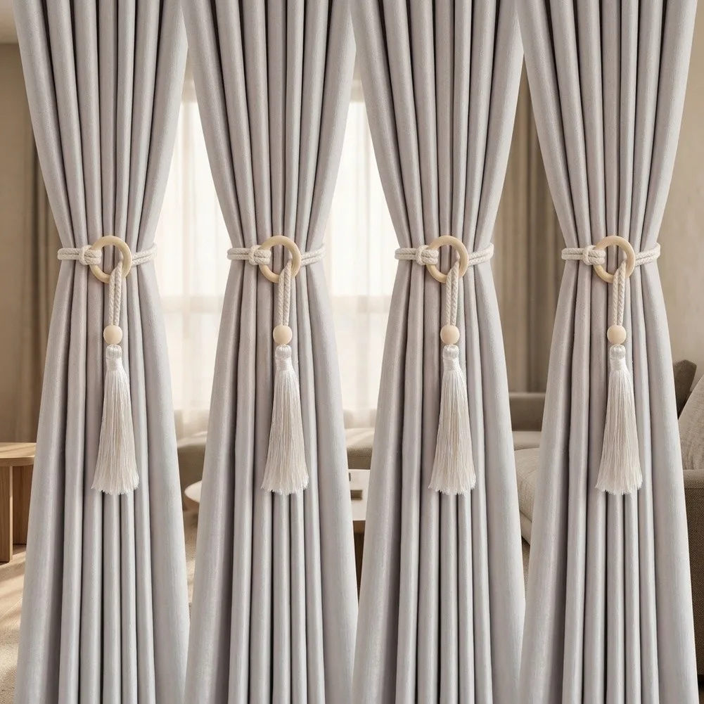 Adjustable Curtain Tiebacks with Tassels Set of 4 Fabric 54 cm Long 4.5 cm Wide No Drill for Modern Window Styling