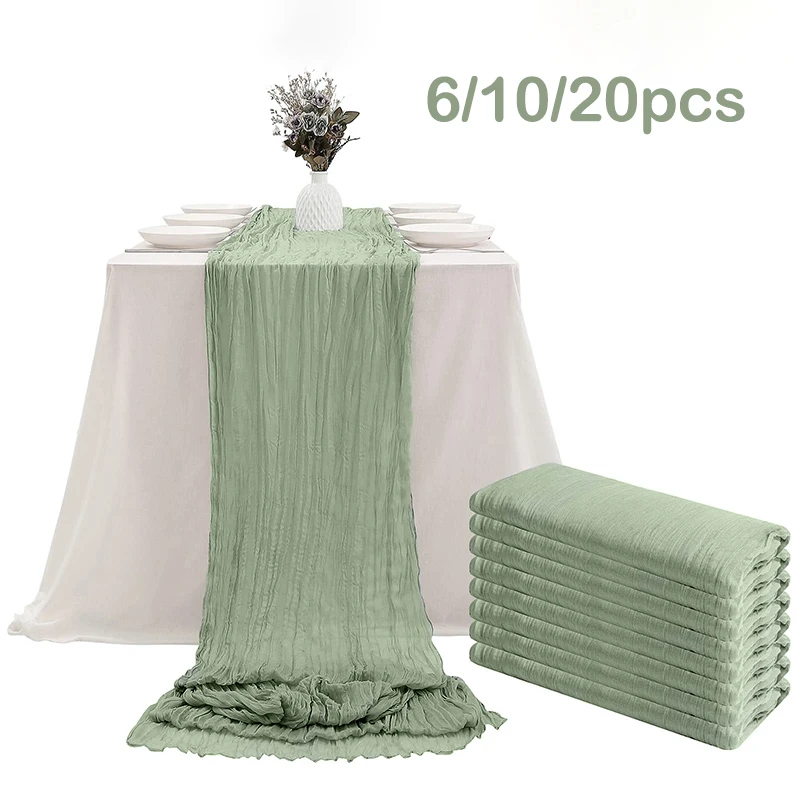 

20/10/6 Pcs Cotton Gauze Table Runner Wedding Decoration Sage Green Cheesecloth Tablecloth Wedding Party Bridal Shower Decor