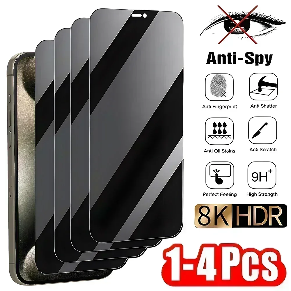 

1-4Pcs 8K Privacy Screen Protector For iPhone 15 13 12 11 14 Pro Max Mini 8 7 Plus XS MAX XR X SE 2020 Tempered Glass Accesorios