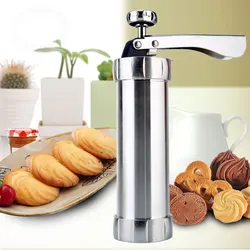 Cookie Press Stainless Steel Cookie Press Tool Kit Biscuit Maker and Churro Maker Press Machine with 20 Cookie Discs 4 Nozzles