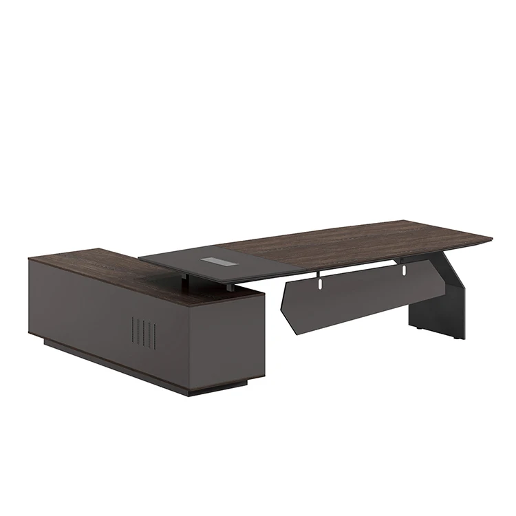 

❀zz Pengpai Custom Modern l Shaped Walnut Gray Wood boss Office Executive Desk Set^
