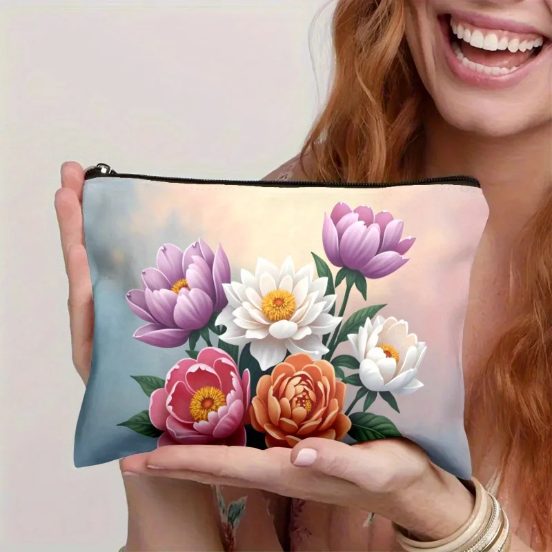 

A Flower Patterned Cosmetic Bag- Multifunctional Zipper Pouch, Jewelry Storage Bag, Perfect Travel Zipper Small Storage Bag.