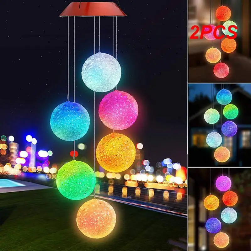 

2PCS Solar Powered LED Wind Chime Portable Color Changing Spiral Spinner Windchime House Outdoor Hanging Decorative Windbell