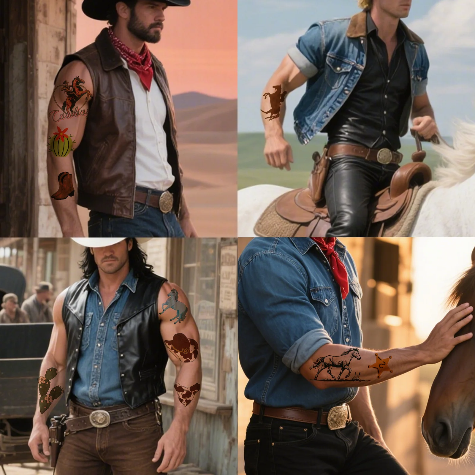10 Sheets Temporary Horse Cowboy Tattoos Stickers Birthday Themed Party Supplies Decorated with Tattoo