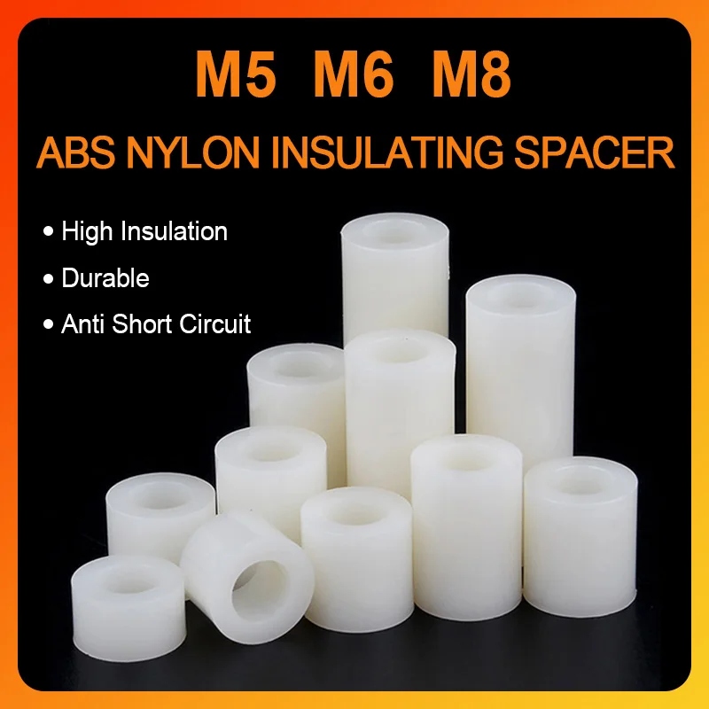 Premium ABS Nylon Insulated Standoff M5/M6/M8 Multi Size Hollow Spacer 2mm-25mm PCB Electronic Isolation Support Column