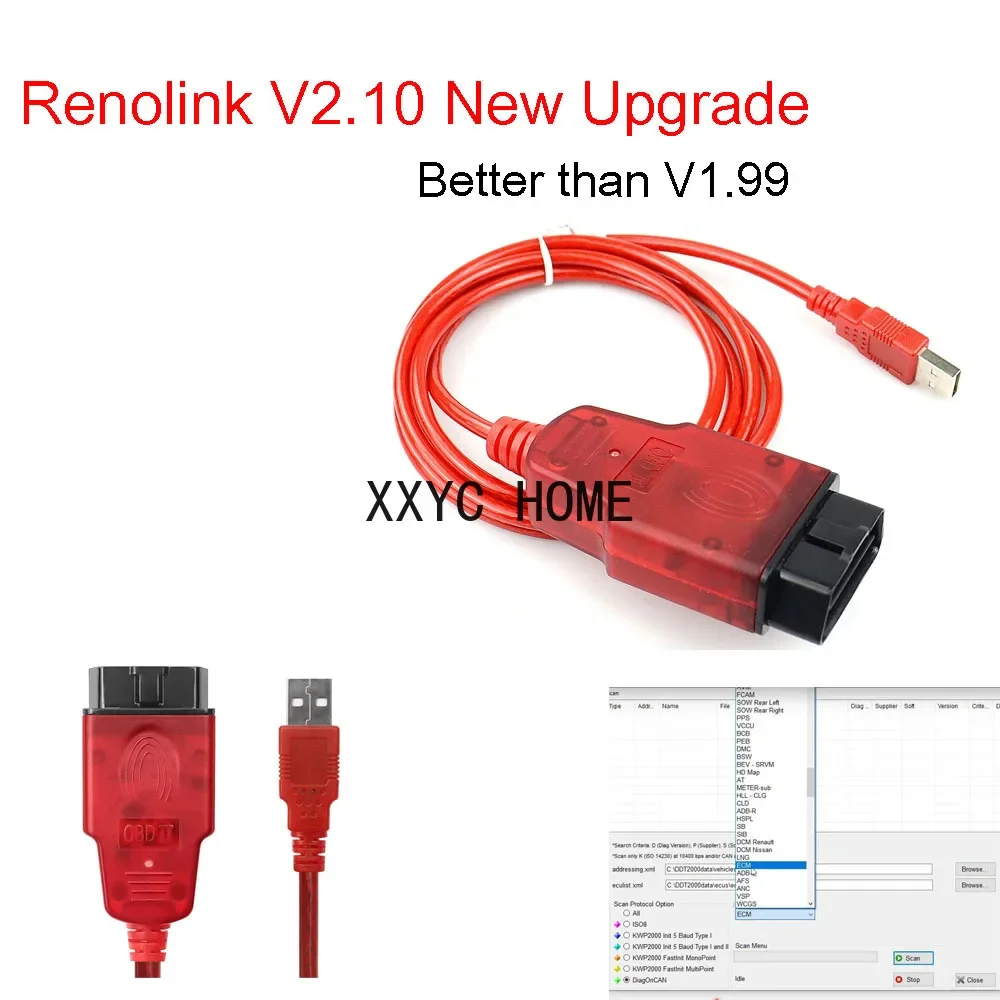 Renolink V2.10 untuk Renault ECU Programmer Key Coding Air-bag Upgrade ulang Renolink 1.99 USB diagnostik