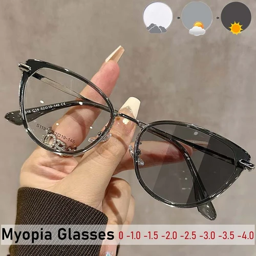 Gafas de lujo para miopía con forma de ojo de gato para mujer, gafas fotocromáticas para miopía, gafas para ordenador con bloqueo de luz azul de 0 a 4,0