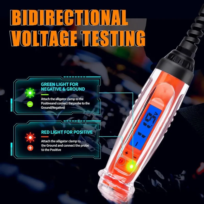 Power Circuit Probe Tester Automotive LCD digitaal testlicht met DC-spanningsweergave en verlichtingsfunctionaliteit