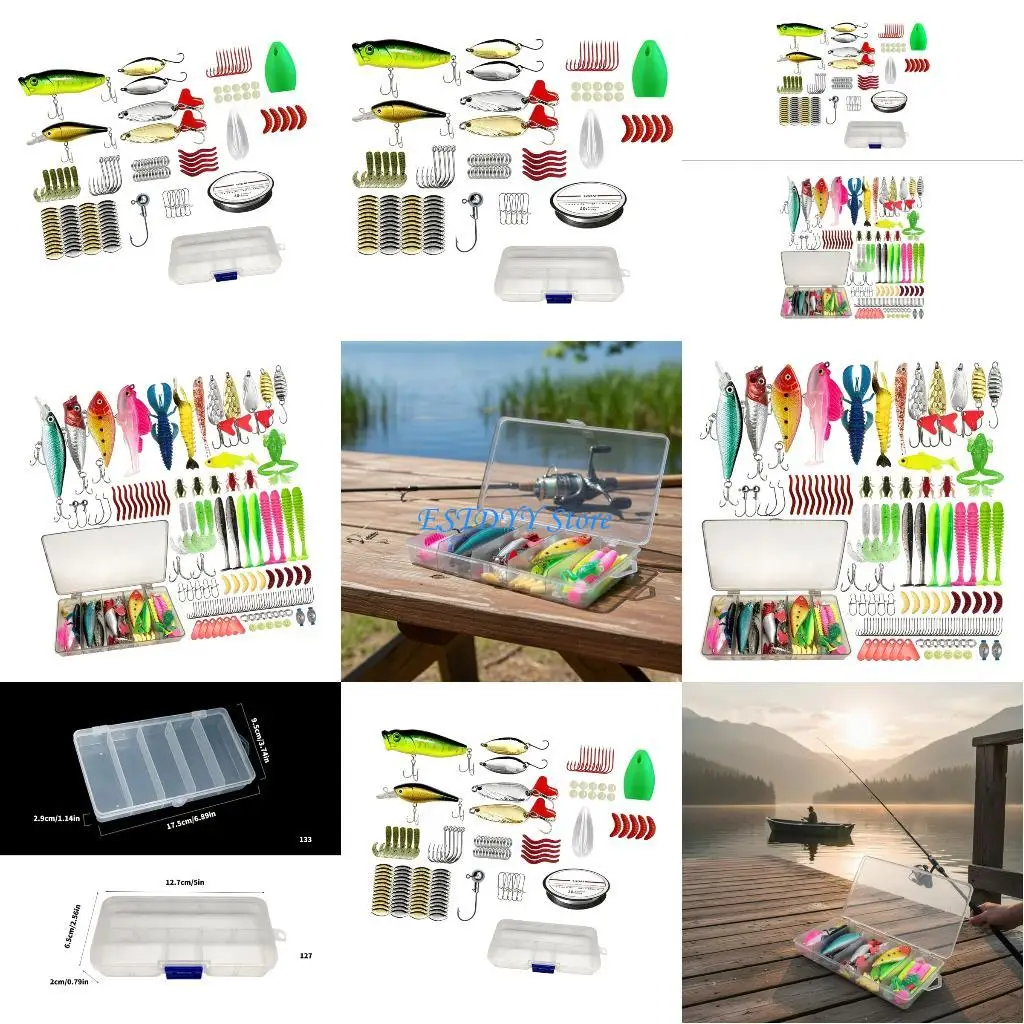 

G6DE 127/133pcs Silicone Metal Fishing Lures Swimbaits Set with Tackle Box for Freshwater Saltwater Multiple Species Angling