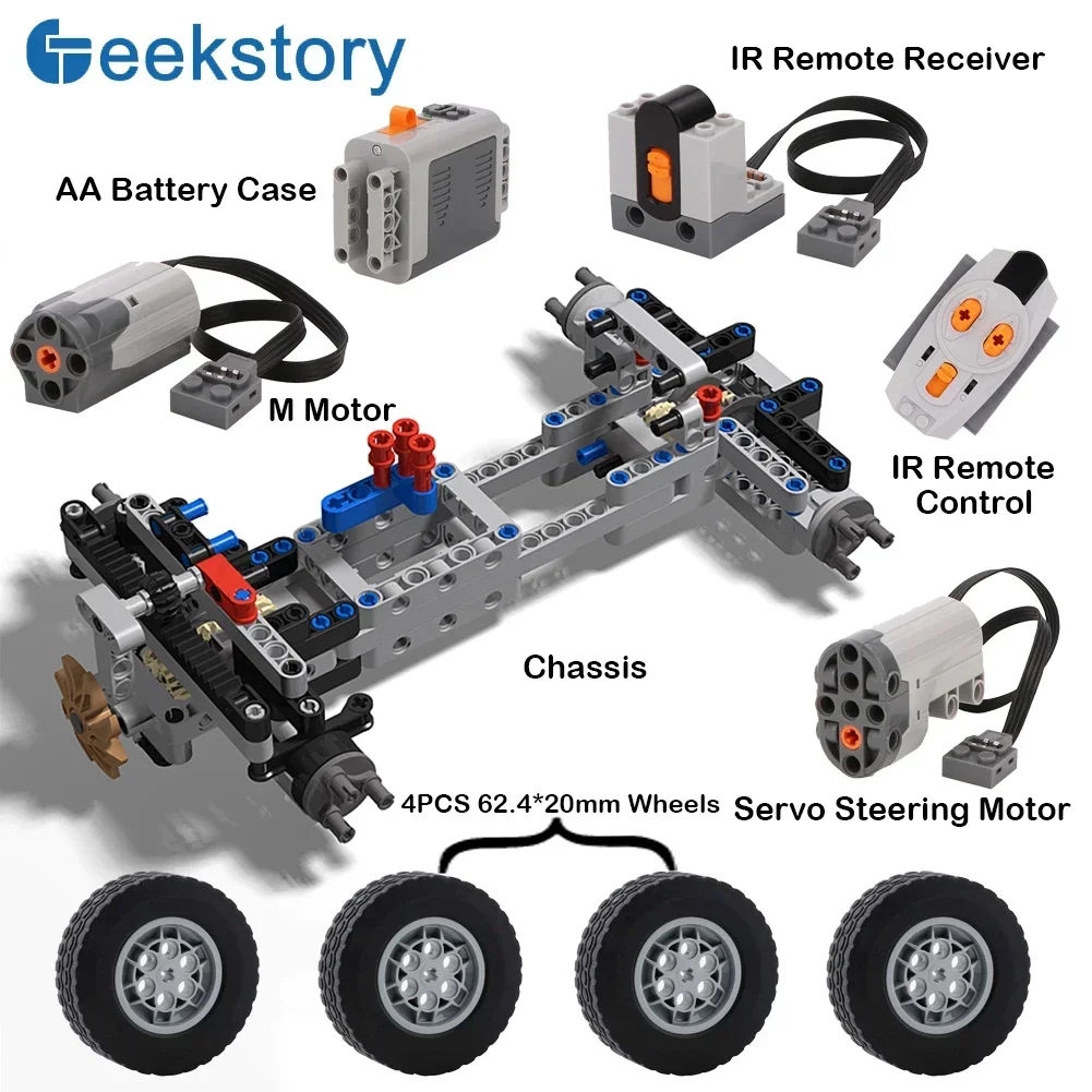 4WD RC Car Chassis Electric Set Four-Wheel Drive Technical Chassis Bricks IR Remote Reciever MOC Building Blocks for legoeds