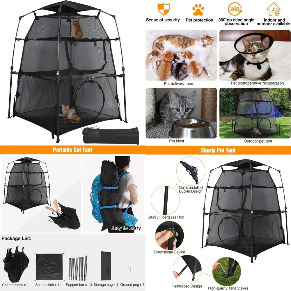 

Портативный 3-ярусный складной вольер для кошек с съемным навесом от солнца для котят и кошек